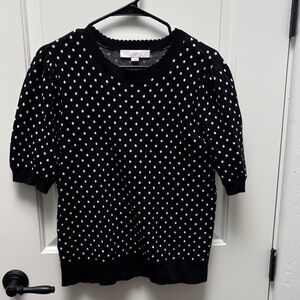 LOFT Black Sweater with White Polka Dots